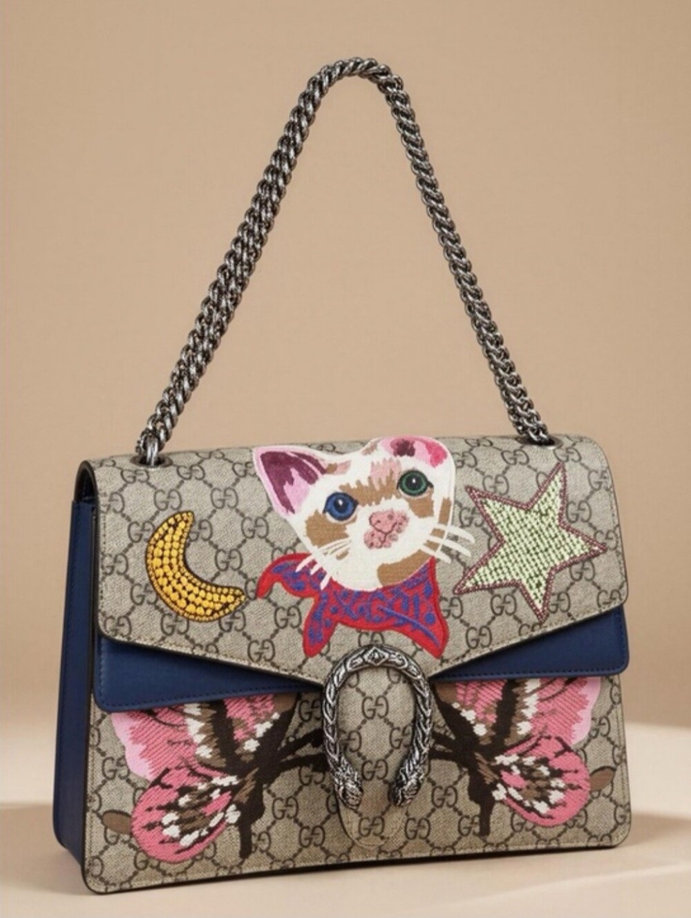 Gucci Dionysus Cat Butterfly GG Chain Shoulder Bag Embroidered